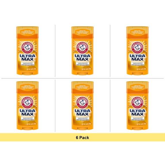 Arm & Hammer ULTRAMAX Deodorant Invisible Solid Unscented 2.6oz Each - 6 Pack Bundle
