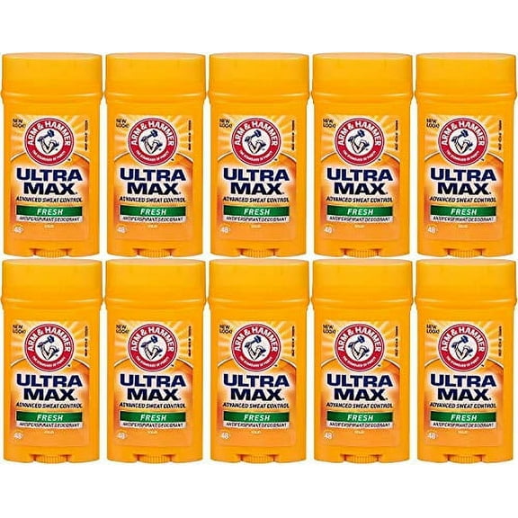 Arm & Hammer Ultra Max Invisible Solid Antiperspirant Deodorant, Fresh, 1 Ounce (Pack of 10)