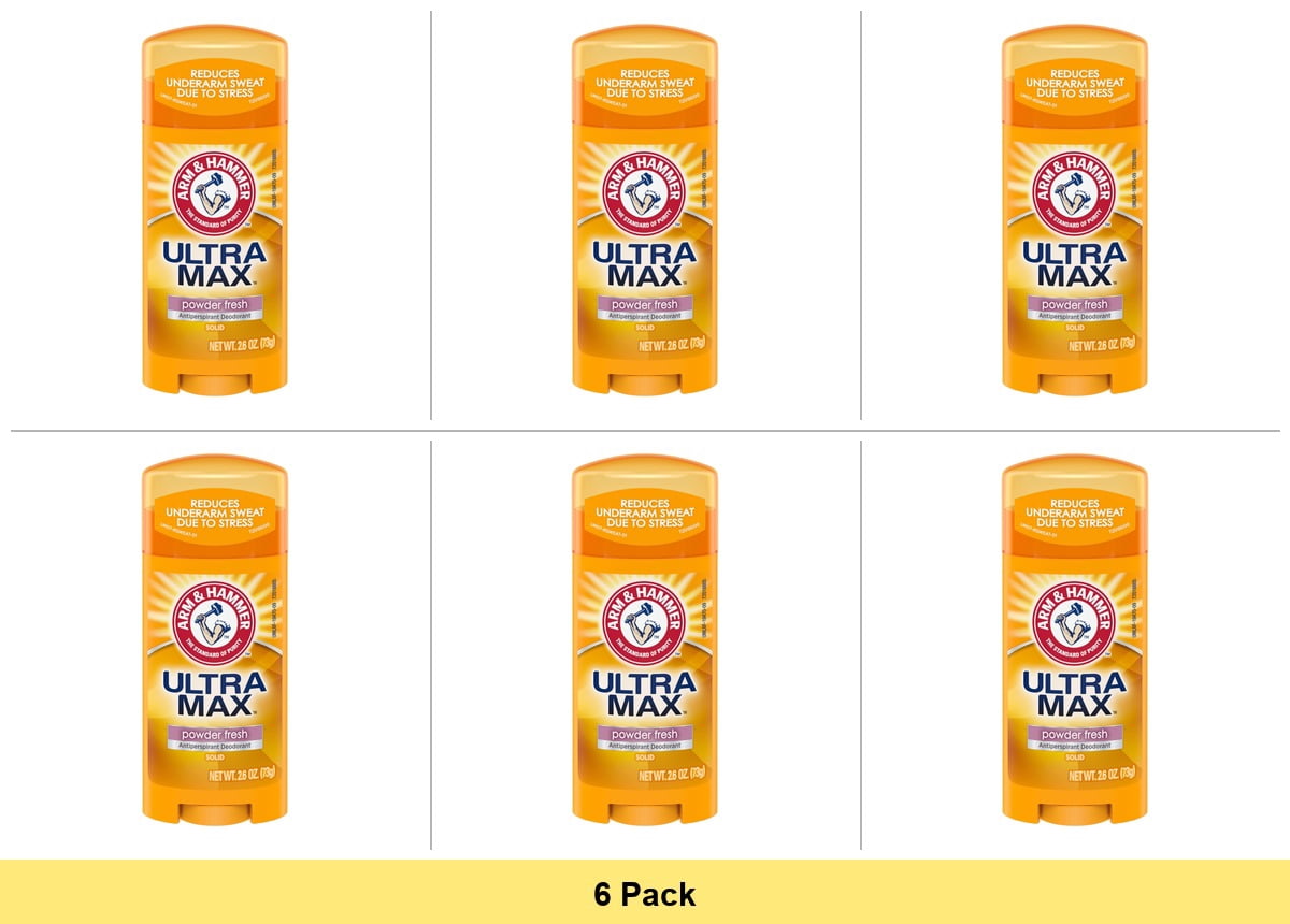 Arm & Hammer Ultra Max Solid Anti-Perspirant Deodorant Powder Fresh 2.6oz for Ladies - 6 Pack