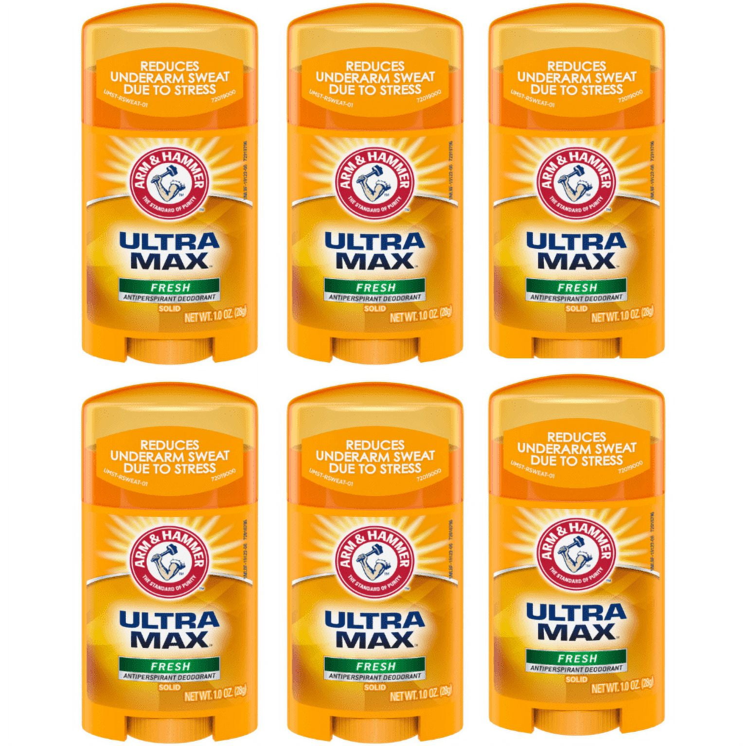 Arm & Hammer Ultra Max Solid Antiperspirant Deodorant, Fresh Scent 1oz Pack of 6