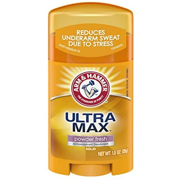 Arm & Hammer Ultra Max Solid Antiperspirant Deodorant, Powder Fresh, 1 Ounce Travel Size (Pack Of 10)
