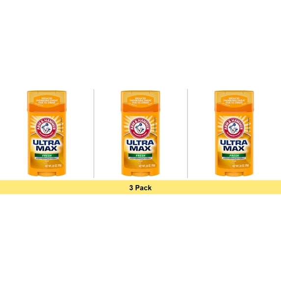 Arm & Hammer Ultramax Deodorant Antiperspirant Invisible Solid Fresh for Men - 2.6 oz Stick - 3 Pack