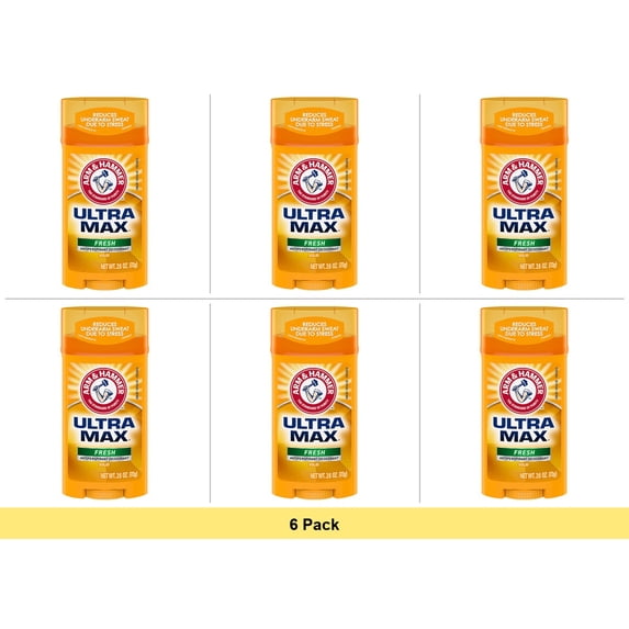 Arm & Hammer Ultramax Deodorant Antiperspirant Invisible Solid Fresh for Men - 2.6 oz Stick - 6 Pack