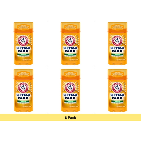 Arm & Hammer Ultramax Deodorant Antiperspirant Invisible Solid Fresh for Men - 2.6 oz Stick - 6 Pack
