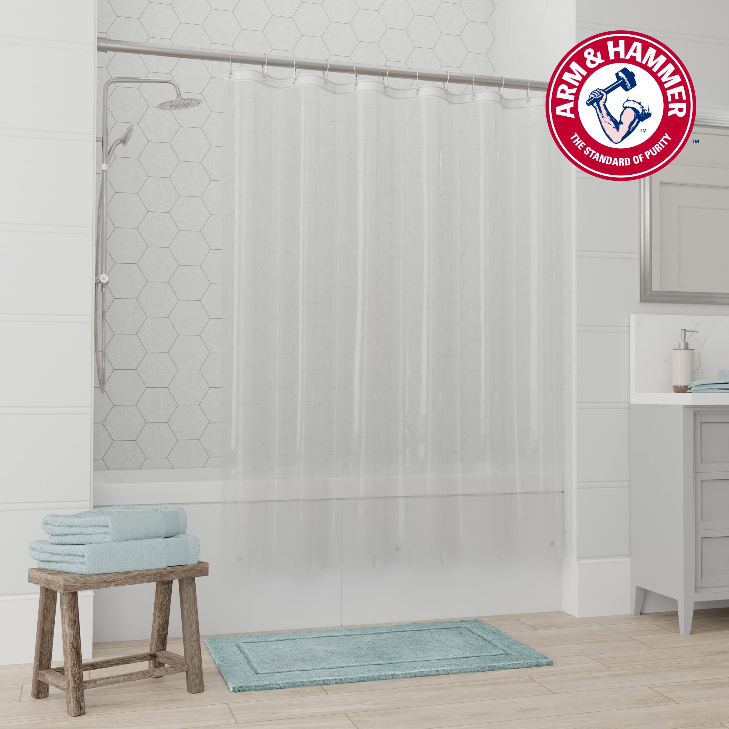 Arm & Hammer™ Waterproof PEVA Shower Liner, Light Weight, 70x72, Clear
