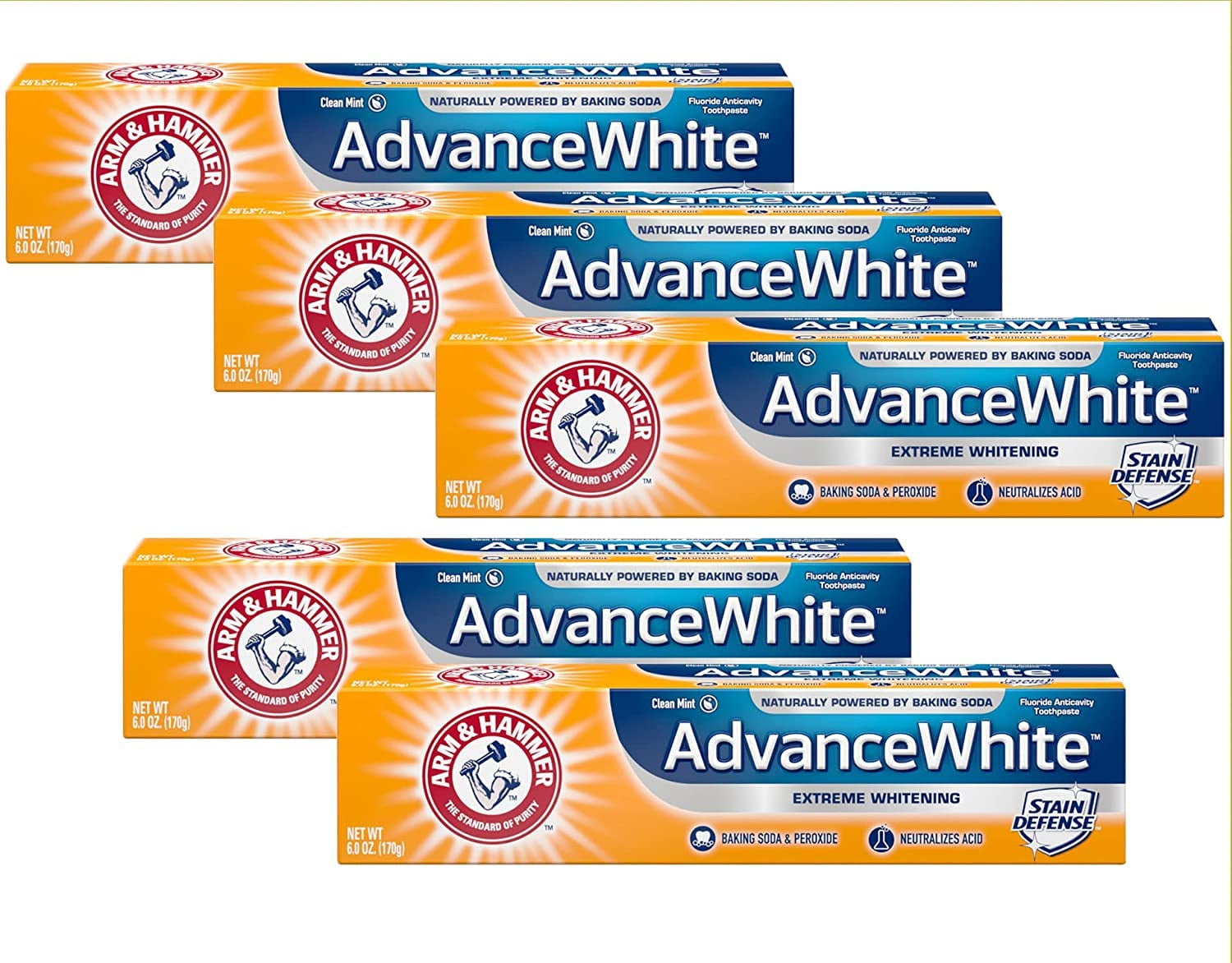 Arm & Hammer Advance White Extreme Whitening Toothpaste Clean Mint - 6 Oz- Pack Of 5
