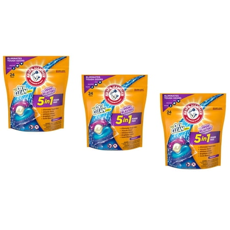 Arm & Hammer plus OxiClean with Odor Blasters 5-in-1 Power Paks, 24 Count - Pack of 3