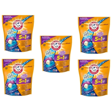 Arm & Hammer plus OxiClean with Odor Blasters 5-in-1 Power Paks, 24 Count - Pack of 5