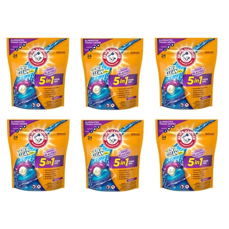 Arm & Hammer plus OxiClean with Odor Blasters 5-in-1 Power Paks, 24 Count - Pack of 6