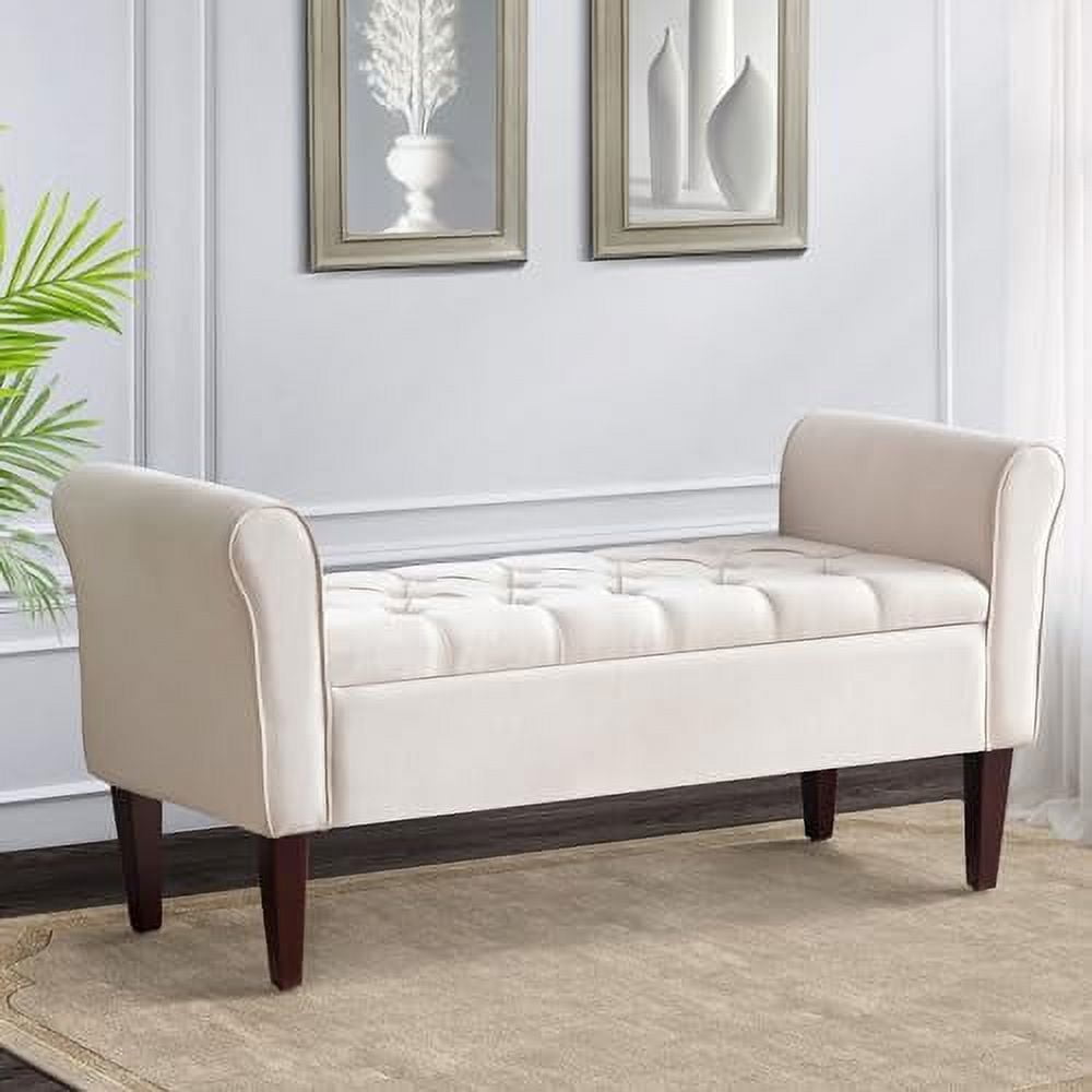 Arm Ottoman with 7.5inch Solid Wood Legs Bench Upholstered Window