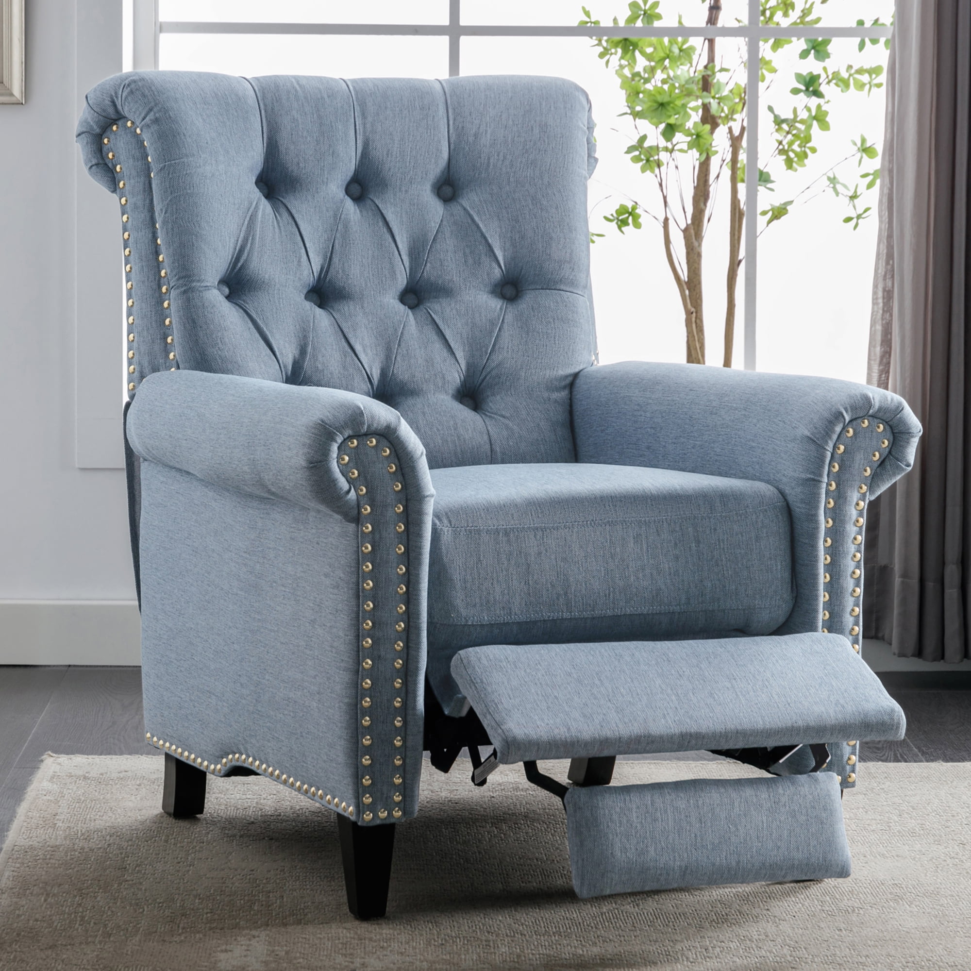 Arm Pushing Recliner Chair, Modern Button Tufted Wingback Manual Push ...