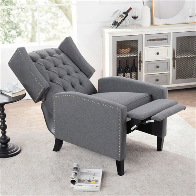 Trustmade Recliner Chair with Ottoman, Lumbar Pillow and Side Pocket, Fabric Tufted Cushion Back Recliners, Adjustable Modern Lounge Chair Dark Grey