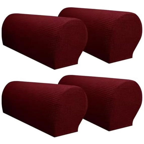 Arm Rest Covers Arm Slipcovers Stretch Armchair Arm Covers Soft Polyester Arm Caps Non Slip Furniture Protector for Chair, Sofa, Couch Pack of 4 (Wine Red)