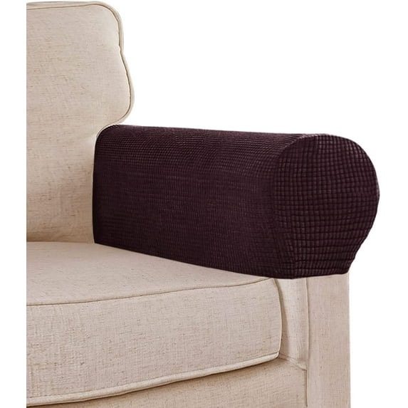 Arm Rest Covers Set, Pack of 2 Stretch Armchair Arm Covers Soft Polyester Arm Caps Non Slip Furniture Protector for Chair, Sofa, Couch, Brown