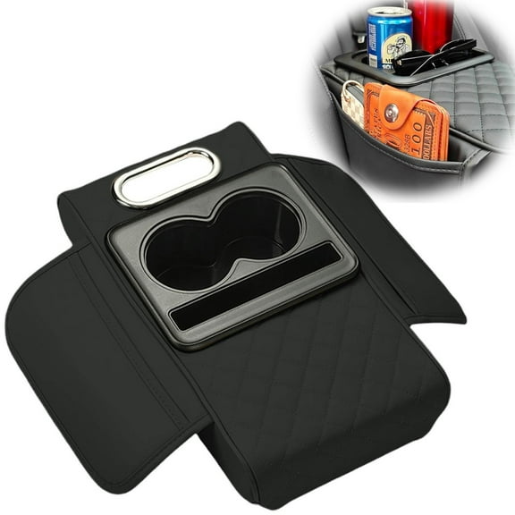 Arm Rest Cushion,Cup Holder Pillow,Auto Center Console Armrest Cushion with 2 Cup Holder,Car Center Console Armrest Pillow,Waterproof Car Armrest Cover Cushion(Black 13.78in)from ANMUYUM