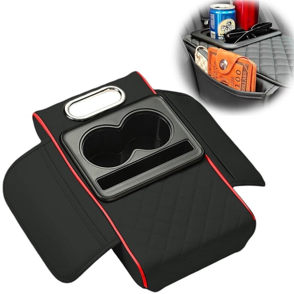 Arm Rest Cushion,Cup Holder Pillow,Auto Center Console Armrest Cushion with 2 Cup Holder,Car Center Console Armrest Pillow,Waterproof Car Armrest Cover Cushion(Black Wine 13.78in)from ANMUYUM
