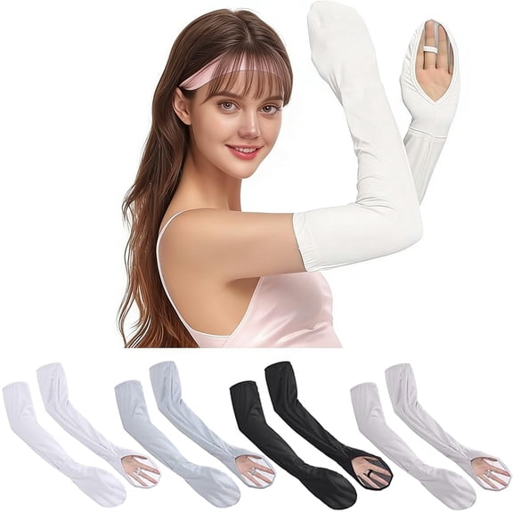 Arm Sleeves for Women, 4 Pairs UV Sun Protection Sleeves, UPF 50+ Fingerless Long Sleeve Women, Cooling Glove Sleeves for Golf Cycling Running Outdoor
