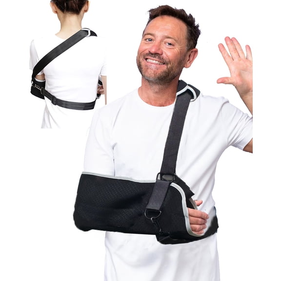 Arm Sling Shoulder Immobilizer, Medical Rotator Cuff Support Brace with Pocket, Sling for Shoulder Injury, Arm Injury, Left Right Arm, Men Women, for Dislocated, Fracture, Strained, Medium
