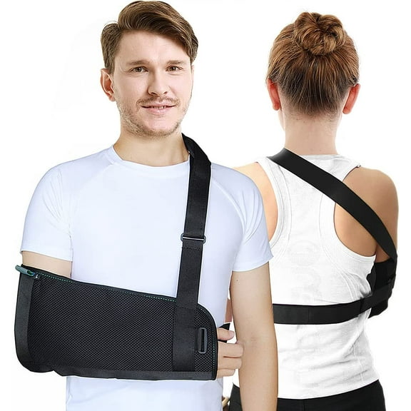 Arm Sling Shoulder immobilizer for Shoulder Injury with Back Belt Men & Women Shoulder Immobilizer Left and Right Arm Lightweight Rotator Cuff Arm Support for Elbow Wrist Injury -(Size L)