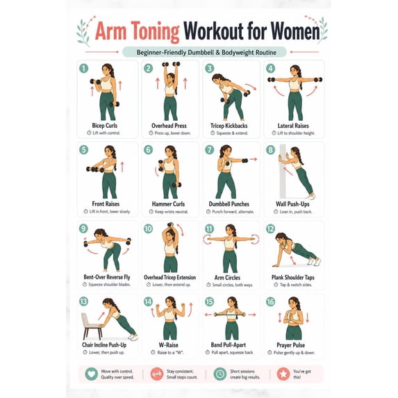 Different Female Exercise Arm Toning Workout Unframed poster for Women Dumbbell Chart Unframed ...