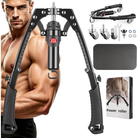 Arm Trainer, 3 in 1 Hydraulic Power Chest Workout Equipment with Ab Roller Wheels and Hooks, Adjustable 22-440lbs Arm Trainer for Men Women, Gym Equipment for Full Strength