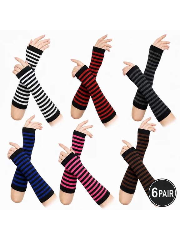 Arm Warmers Fingerless Gloves For Women Thumb Hole Stretchy Gloves Long  Leg Winter Warm Gloves 6 Pairs