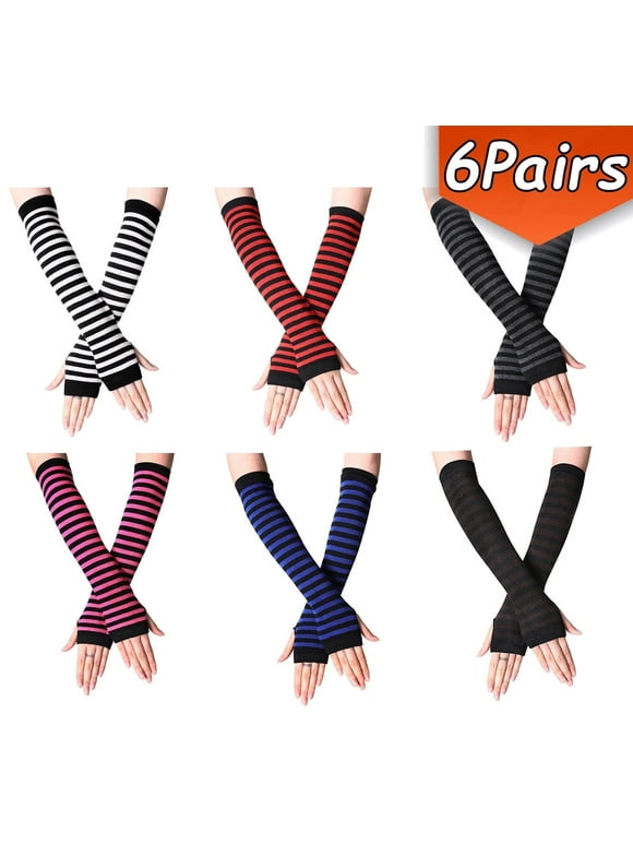 Arm Warmers Fingerless Gloves For Women Thumb Hole Stretchy Gloves Long  Leg Winter Warm Gloves 6 Pairs