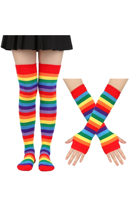 Arm Warmers Leg Warmers Striped Thigh High Socks Fingerless Gloves Stockings Christmas Halloween Easter, Red