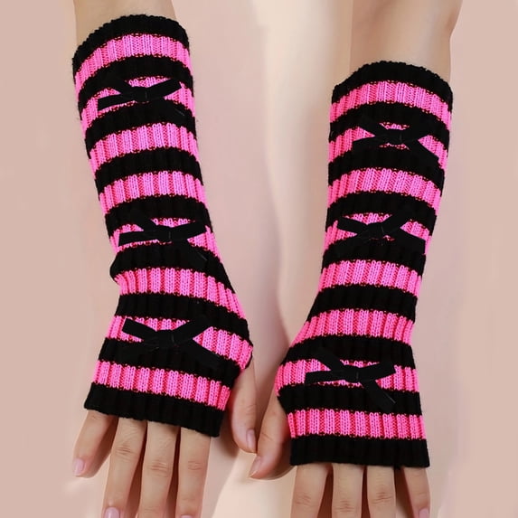 Arm Warmers, Women's Striped Knit Fingerless Gloves, Long Sleeve Gloves, Fashion Arm Sleeves for Women, Layering, Cold Weather, Stylish Warmth Baberdicy, Ideal for Women