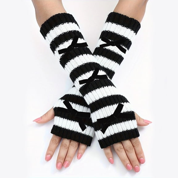 Arm Warmers, Women's Striped Knit Fingerless Gloves, Long Sleeve Gloves, Fashion Arm Sleeves for Women, Layering, Cold Weather, Stylish Warmth Baberdicy, Ideal for Women