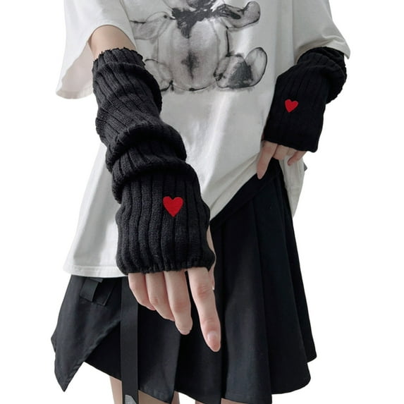 Arm Warmers, Women's Winter Long Fingerless Gloves Knit Mitten Gloves Color: Black Size: One Size