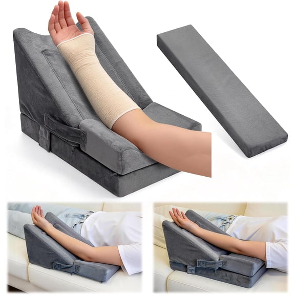 Arm Wedge Pillow Adjustable Arm Elevation Pillow with Pocket High Density Foam Ergonomic Hand Elbow Support Pillows with Removable Cover, Grey