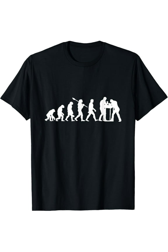 Arm Wrestling Evolution T-Shirt men and women can wear, black, white, gifts