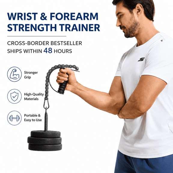 Arm Wrestling Strength Training Assistant, Adjustable Forearm & Wrist Trainer with Chain & Handle for Grip Power, Home Gym Workout Equipment