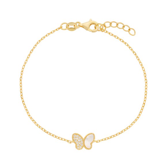 It is all about the Arm The Wrist Bliss The JewelryHut Designer Vintage Inspired Mother of Pearl and Crystalline Yellow Silver Mini Butterfly Bracelet