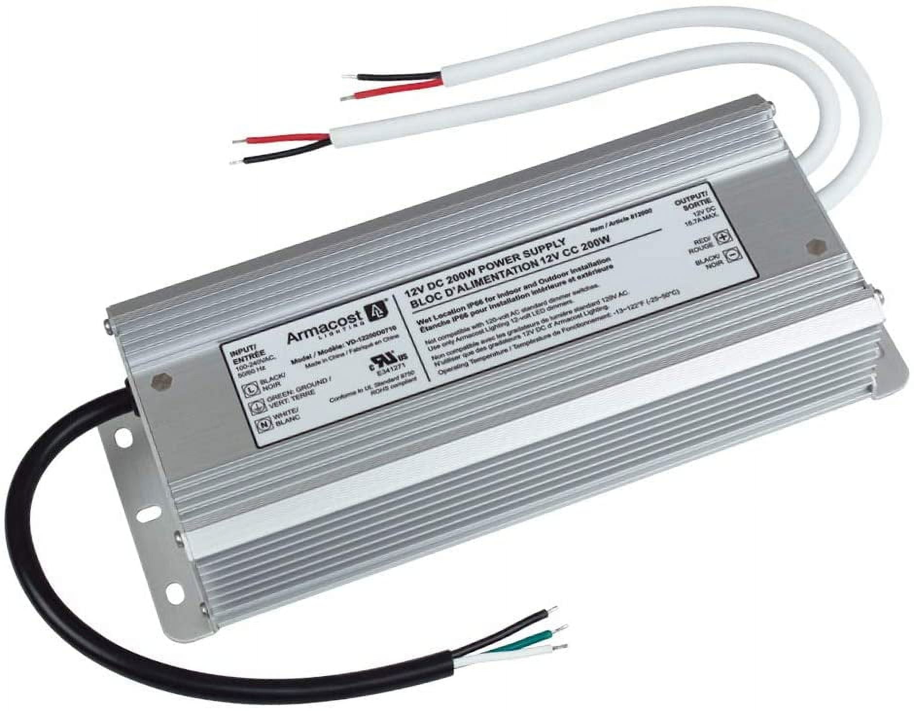 Silver 200W 12V DC Indoor/Outdoor LED Driver