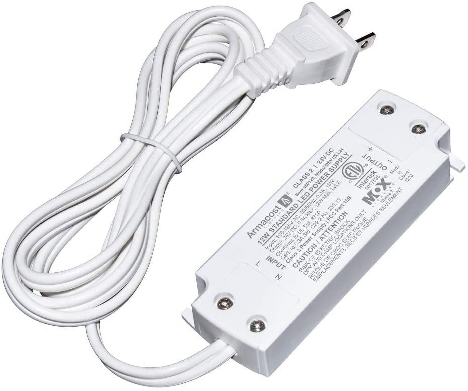 White 12W 24V LED Power Supply with Detachable Cord