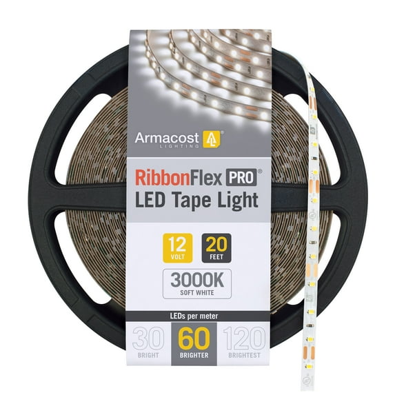 Armacost Lighting RibbonFlex Pro 12V White LED Strip Light Tape 60 LEDs/m 20 ft (6m) - 3000K
