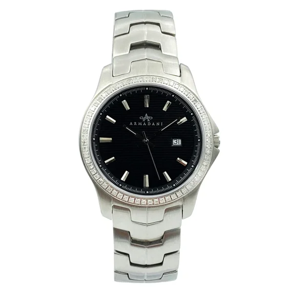 Armadani Stainless Steel Genuine Diamond Black Dial Quartz Mens Watch GS8012