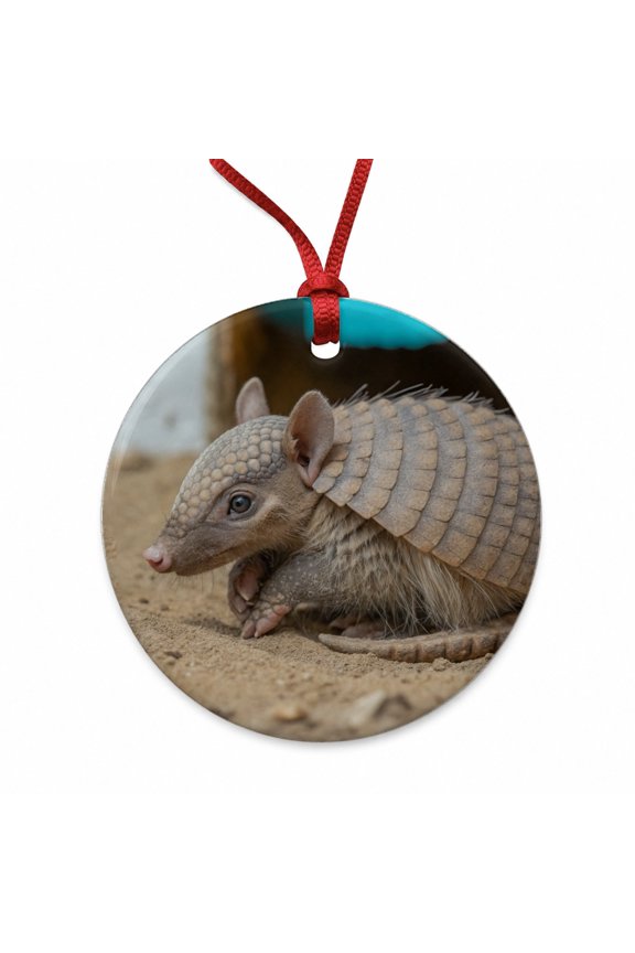 Armadillo Close Up Christmas Tree Holiday Round Ceramic Ornament