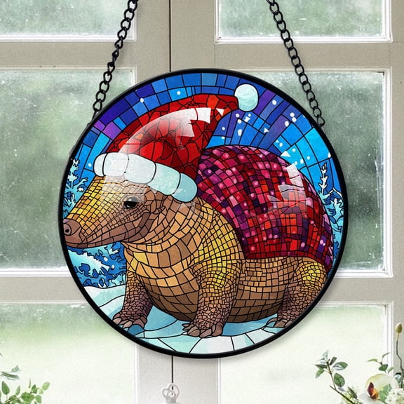 Armadillo Ornament Christmas 2025, Armadillo Stained Glass Sun Catcher Artistic Hanging Window Decor, Perfect Gift for Animal Lovers
