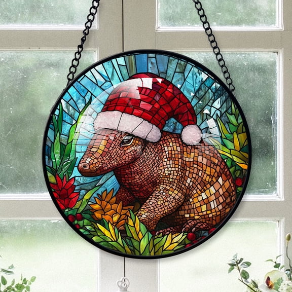 Armadillo Ornament Christmas 2025, Armadillo Stained Glass Window Hanging Artistic Home Decor for Every Season