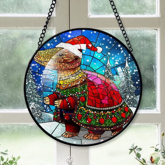 Armadillo Ornament Christmas 2025, Armadillo Stained Glass Window Hanging Artistic and Colorful Glass Piece, Perfect Holiday Gift Idea