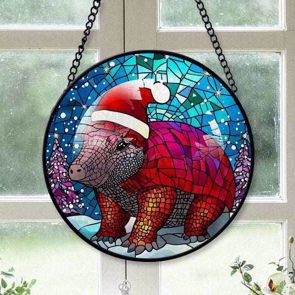 Armadillo Ornament Christmas 2025, Armadillo Stained Glass Window Panel Decorative Hanging Glass Art for Home or Garden