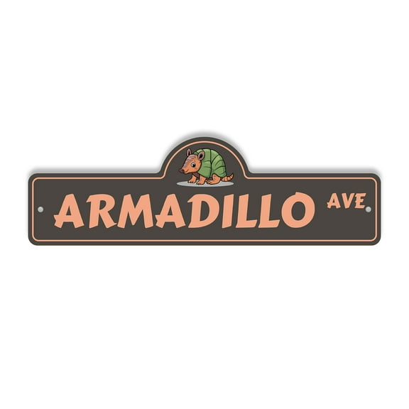 Armadillo Plastic Street Sign - 6 Inch X 18 Inch Gift Animal Wildlife Texas Nature Decor Southern Mammal Symbol Burrow Dig