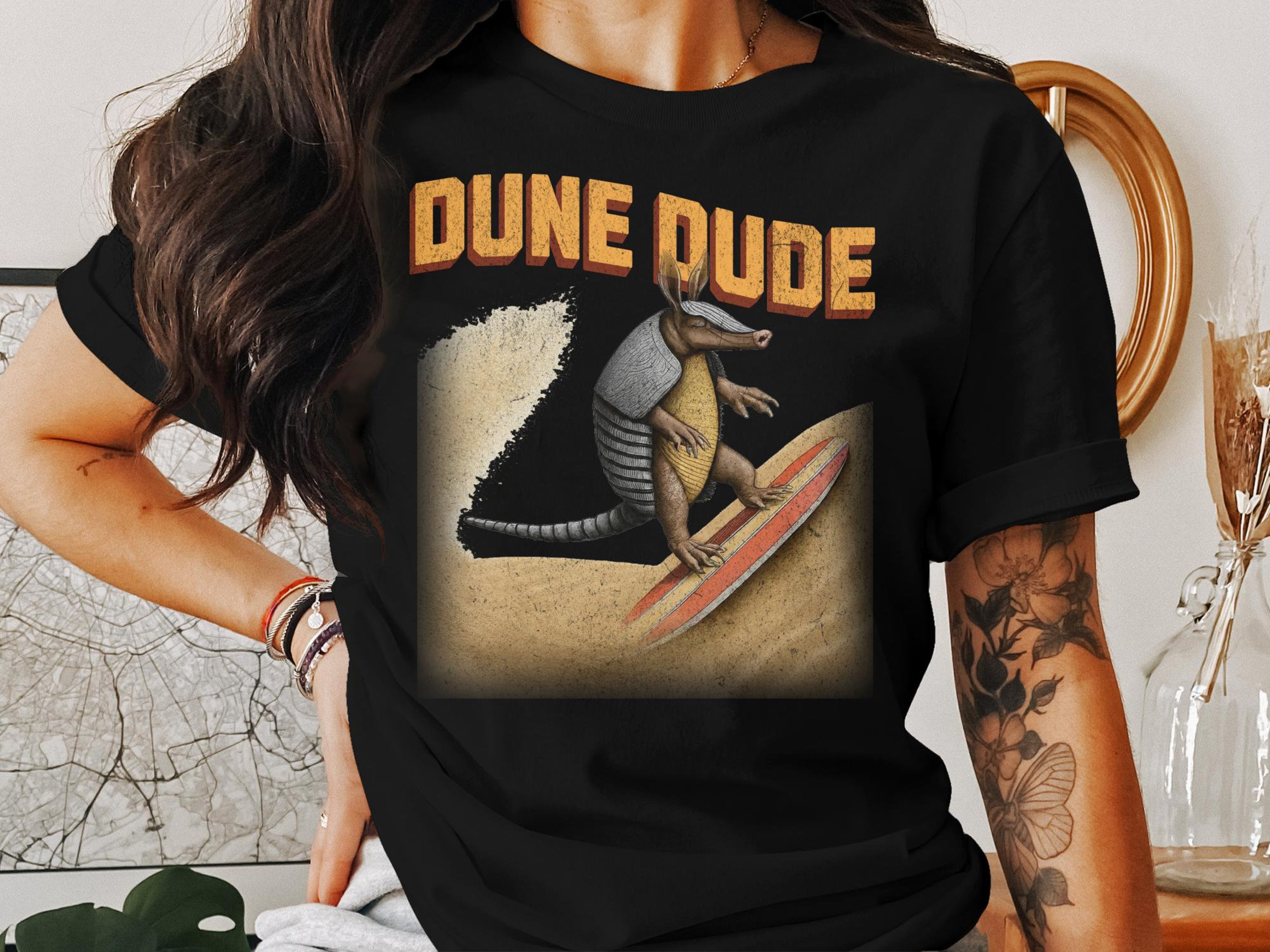 Armadillo Surfing TShirt, Cool Desert Surf Graphic Tee, Unique Animal