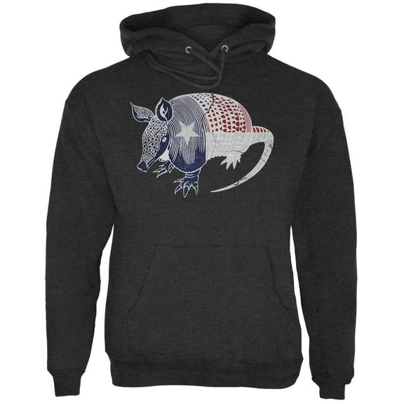Armadillo Texas State Flag Distressed Silhouette Mens Hoodie Charcoal Heather LG