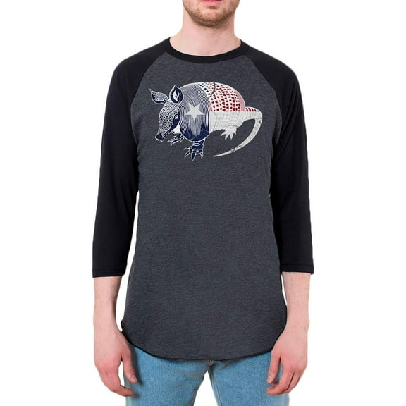 Armadillo Texas State Flag Distressed Silhouette Mens Raglan T Shirt Heather Black-Black SM