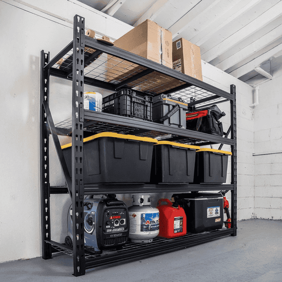 Armadillo Tough 4 Tier Metal Mega Rack with Adjustable Steel Decking, 10,000 lbs. Total Capacity, 2,500 lb. per Shelf, for Warehouse, Garage, Shed, Workshop, 77" L x 24" W x 72" H