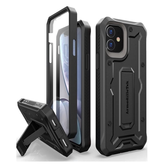 ArmadilloTek Vanguard Case Compatible with iPhone 11 (6.1 inches) Military Grade Full-Body Rugged with Kickstand and Built-in Screen Protector - Black
